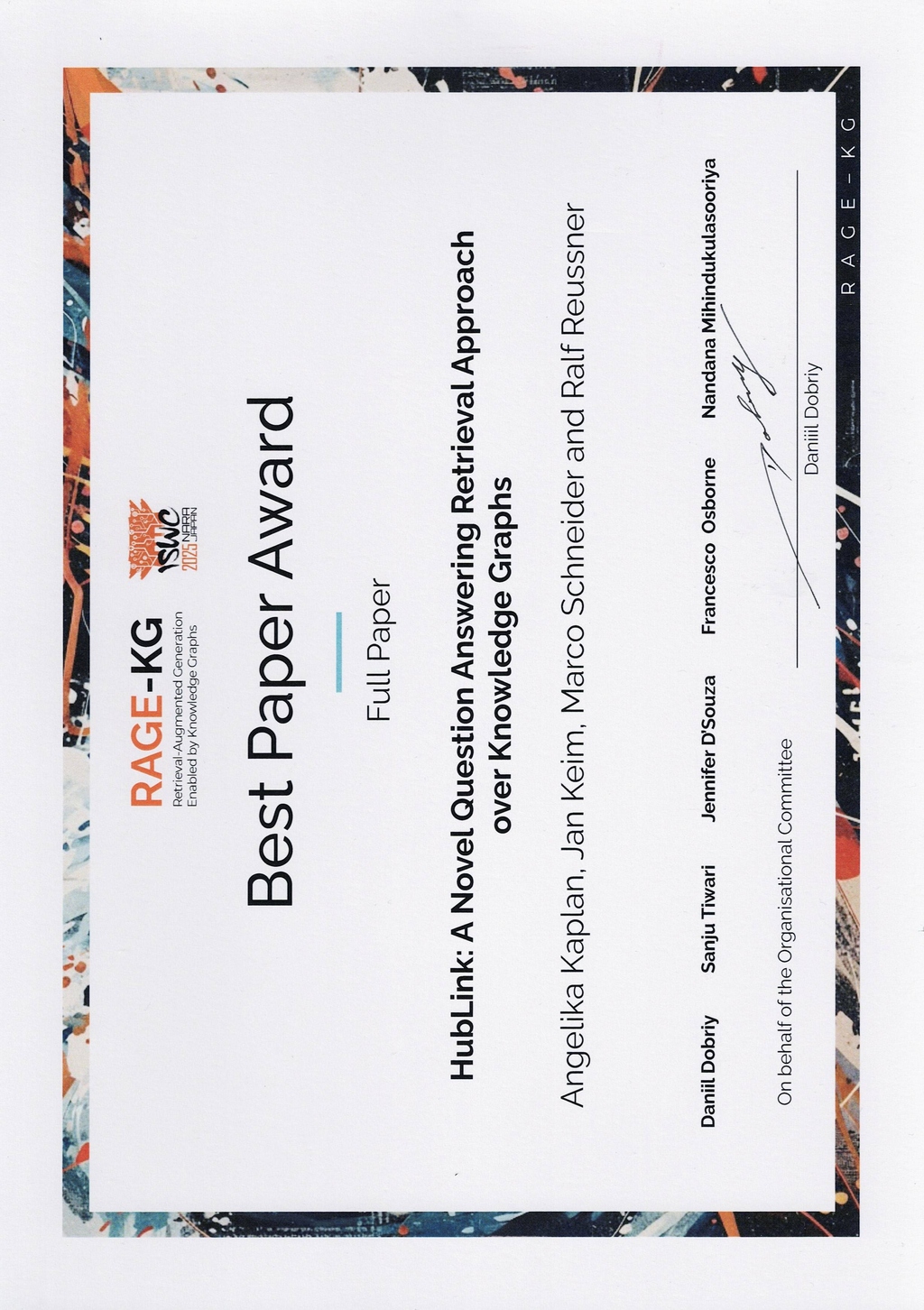 Best paper awart at RAGE-KG 2025